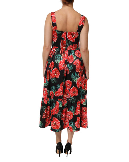 Dolce & Gabbana Multicolor Floral Cotton Poplin Midi Dress