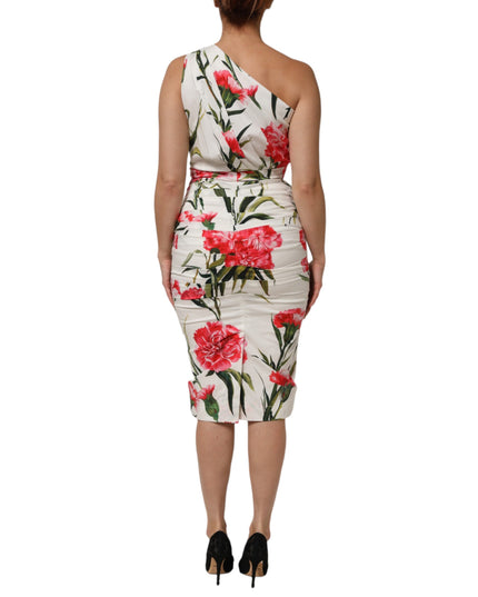 Dolce & Gabbana White Floral One Shoulder Sheath Dress