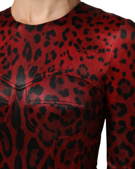Dolce & Gabbana Red Leopard Sheath Long Sleeves Dress