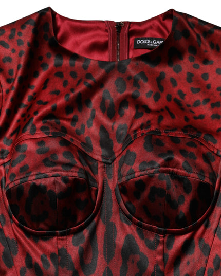 Dolce & Gabbana Red Leopard Sheath Long Sleeves Dress