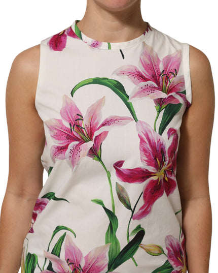 Dolce & Gabbana White Cotton Floral Sleeveless Mini Dress
