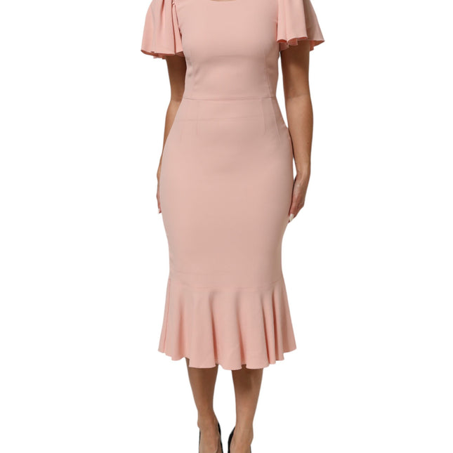 Dolce & Gabbana Pink Viscose Short Sleeves Sheath Midi Dress