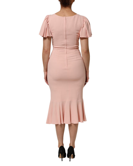 Dolce & Gabbana Pink Viscose Short Sleeves Sheath Midi Dress