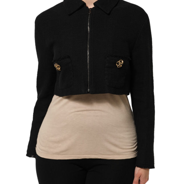 Dolce & Gabbana Black Cotton Full Zip Cropped Coat Jacket