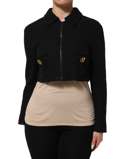 Dolce & Gabbana Black Cotton Full Zip Cropped Coat Jacket