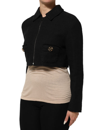 Dolce & Gabbana Black Cotton Full Zip Cropped Coat Jacket