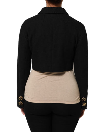 Dolce & Gabbana Black Cotton Full Zip Cropped Coat Jacket