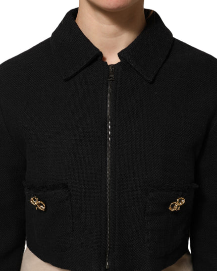 Dolce & Gabbana Black Cotton Full Zip Cropped Coat Jacket