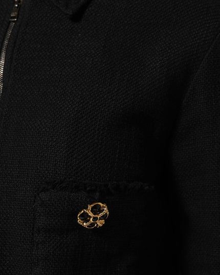 Dolce & Gabbana Black Cotton Full Zip Cropped Coat Jacket