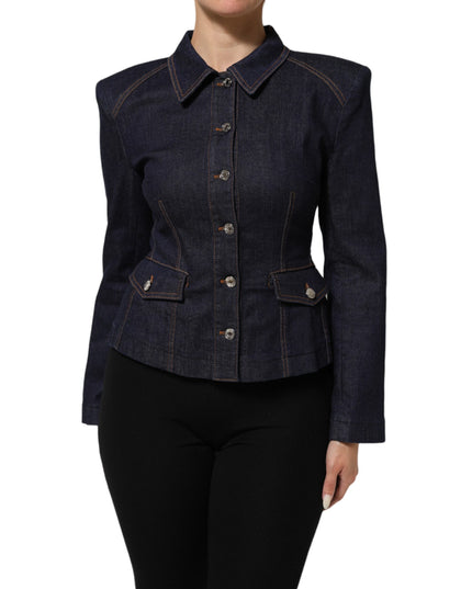 Dolce & Gabbana Dark Blue Cotton Collared Denim Coat Jacket