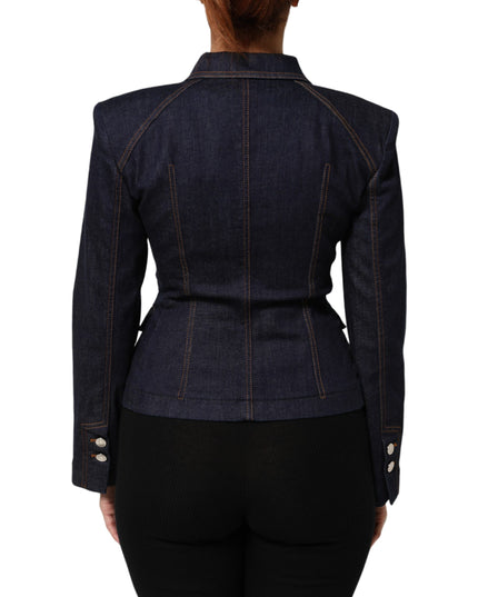 Dolce & Gabbana Dark Blue Cotton Collared Denim Coat Jacket