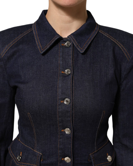 Dolce & Gabbana Dark Blue Cotton Collared Denim Coat Jacket