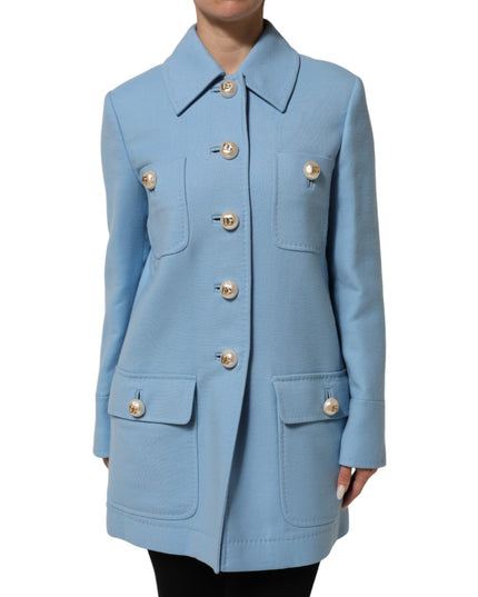 Dolce & Gabbana Blue Buttoned Down Trench Coat Jacket