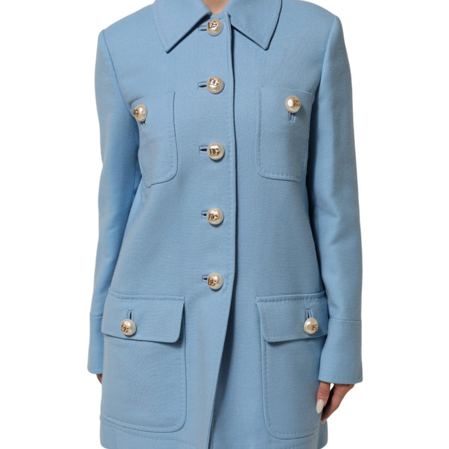 Dolce & Gabbana Blue Buttoned Down Trench Coat Jacket
