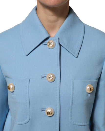 Dolce & Gabbana Blue Buttoned Down Trench Coat Jacket
