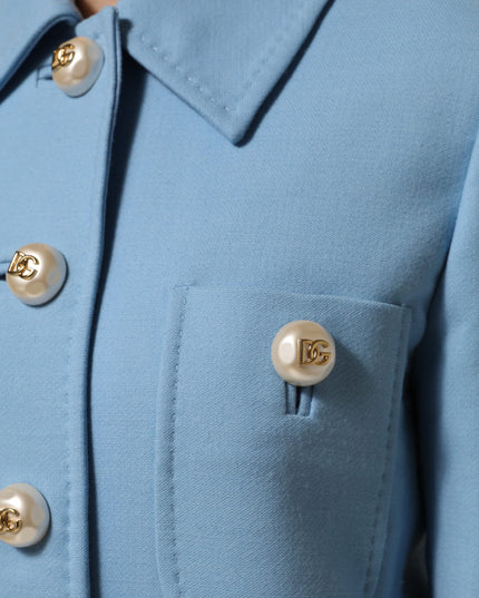 Dolce & Gabbana Blue Buttoned Down Trench Coat Jacket