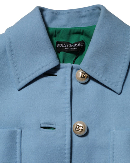 Dolce & Gabbana Blue Buttoned Down Trench Coat Jacket