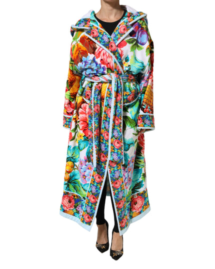 Dolce & Gabbana Multicolor Floral Print Belted Bathrobe Coat Jacket