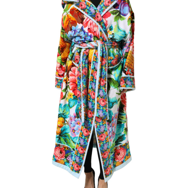 Dolce & Gabbana Multicolor Floral Print Belted Bathrobe Coat Jacket