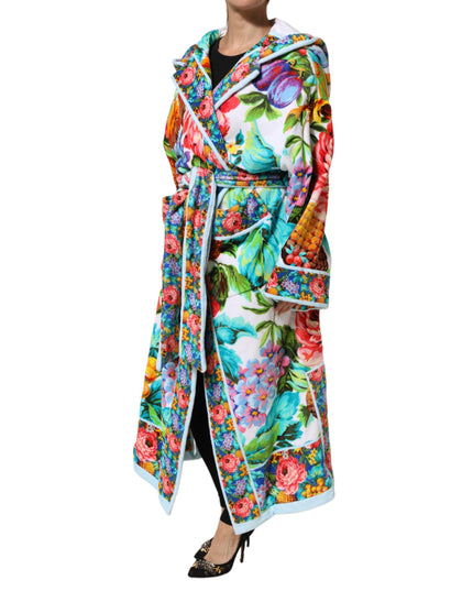 Dolce & Gabbana Multicolor Floral Print Belted Bathrobe Coat Jacket