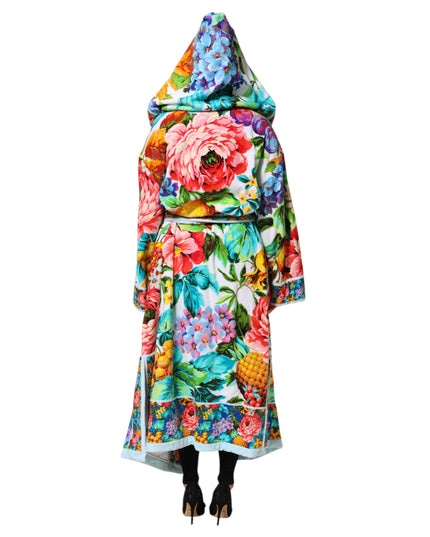 Dolce & Gabbana Multicolor Floral Print Belted Bathrobe Coat Jacket