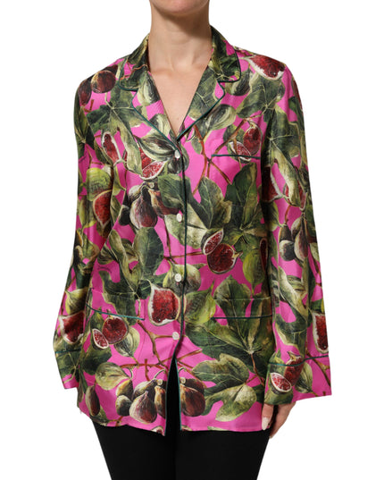 Dolce & Gabbana Hot Pink Fig Printed Silk Shirt Blouse Top