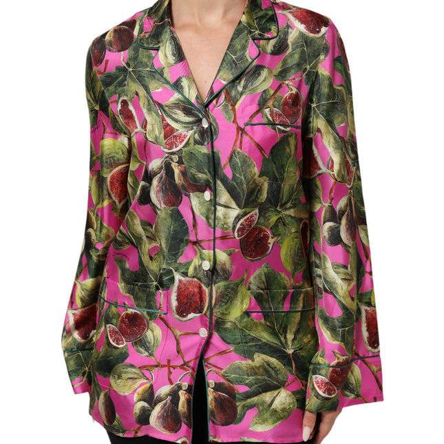 Dolce & Gabbana Hot Pink Fig Printed Silk Shirt Blouse Top