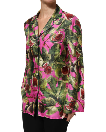Dolce & Gabbana Hot Pink Fig Printed Silk Shirt Blouse Top