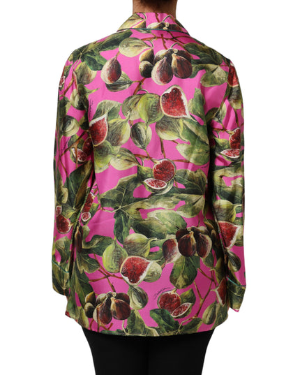 Dolce & Gabbana Hot Pink Fig Printed Silk Shirt Blouse Top