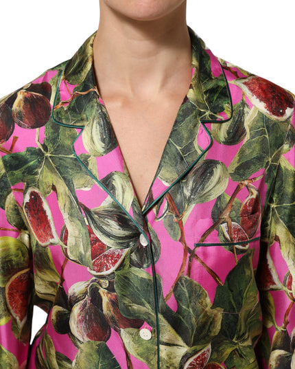Dolce & Gabbana Hot Pink Fig Printed Silk Shirt Blouse Top