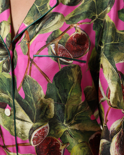 Dolce & Gabbana Hot Pink Fig Printed Silk Shirt Blouse Top