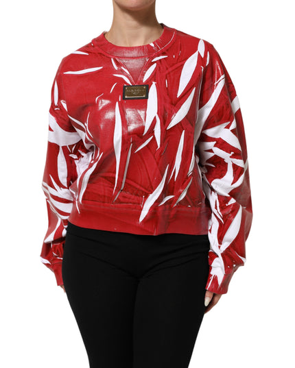 Dolce & Gabbana Red White Cotton Printed Pullover Sweater