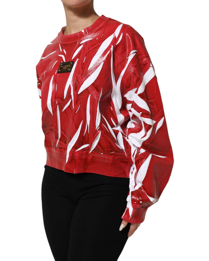 Dolce & Gabbana Red White Cotton Printed Pullover Sweater