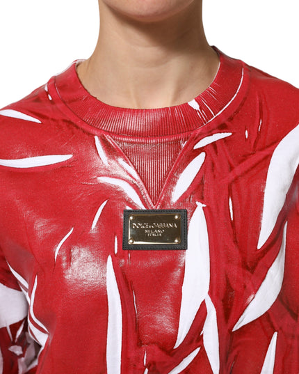 Dolce & Gabbana Red White Cotton Printed Pullover Sweater
