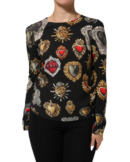 Dolce & Gabbana Black Sacred Heart Print Long Sleeves Top