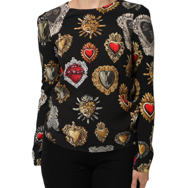 Dolce & Gabbana Black Sacred Heart Print Long Sleeves Top