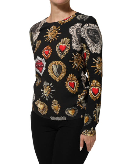 Dolce & Gabbana Black Sacred Heart Print Long Sleeves Top