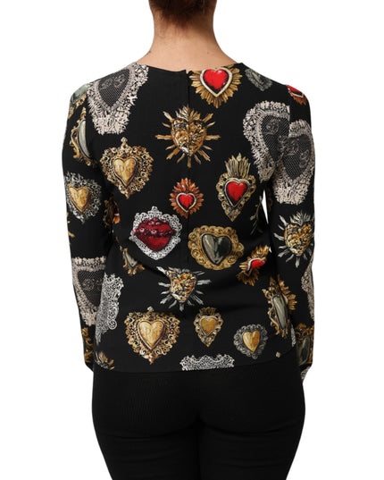 Dolce & Gabbana Black Sacred Heart Print Long Sleeves Top