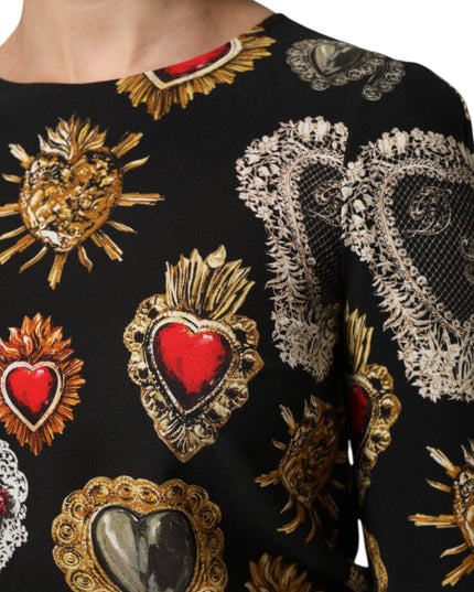 Dolce & Gabbana Black Sacred Heart Print Long Sleeves Top