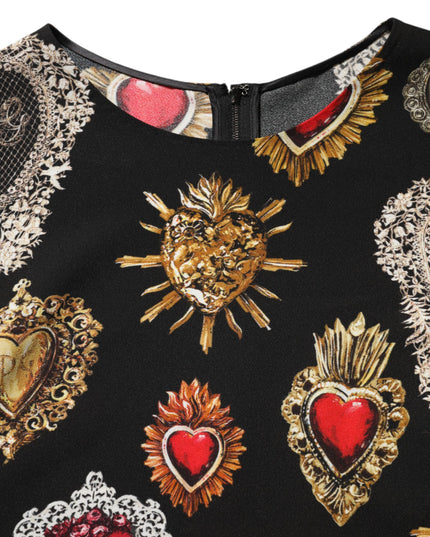 Dolce & Gabbana Black Sacred Heart Print Long Sleeves Top