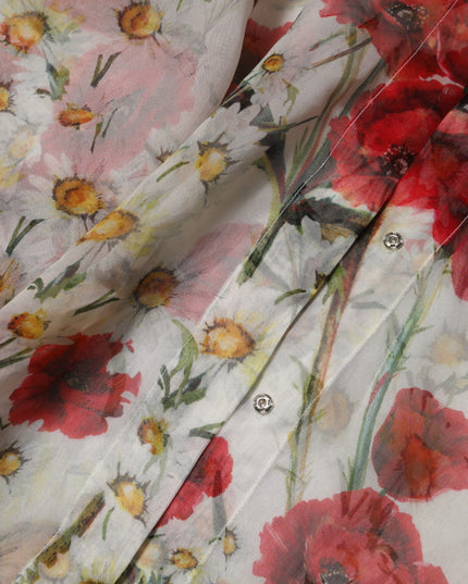 Dolce & Gabbana White Floral Tie-Neck Poppy Print Blouse Top