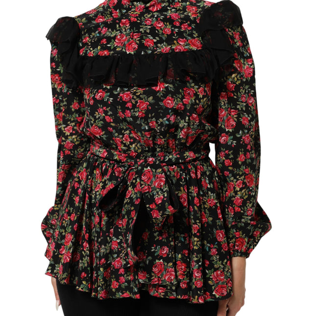 Dolce & Gabbana Black Floral Print Long Sleeve Blouse Top