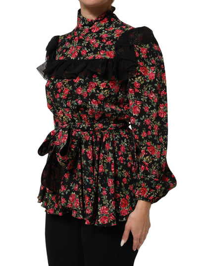 Dolce & Gabbana Black Floral Print Long Sleeve Blouse Top