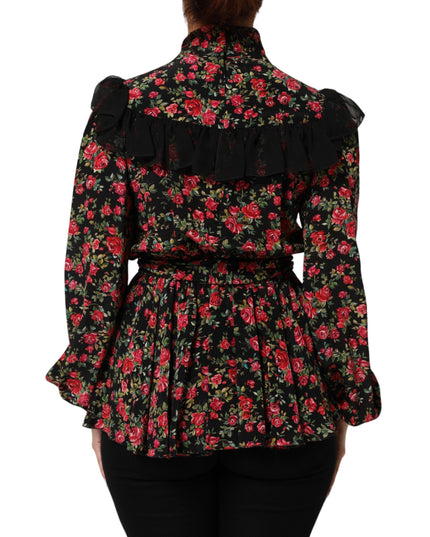 Dolce & Gabbana Black Floral Print Long Sleeve Blouse Top