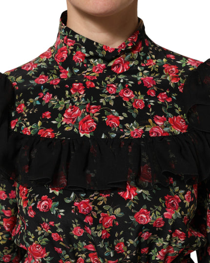 Dolce & Gabbana Black Floral Print Long Sleeve Blouse Top