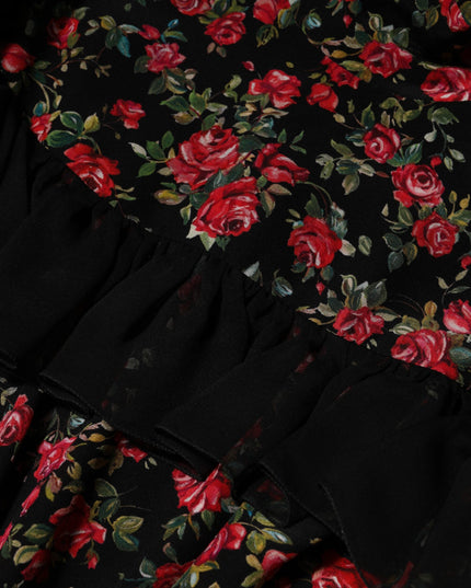 Dolce & Gabbana Black Floral Print Long Sleeve Blouse Top