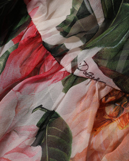 Dolce & Gabbana Pink Camellias Printed Silk V-neck Blouse Top