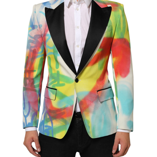 Dolce & Gabbana Multicolor Graffiti SICILIA 1 Button Men Suit Blazer