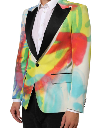 Dolce & Gabbana Multicolor Graffiti SICILIA 1 Button Men Suit Blazer