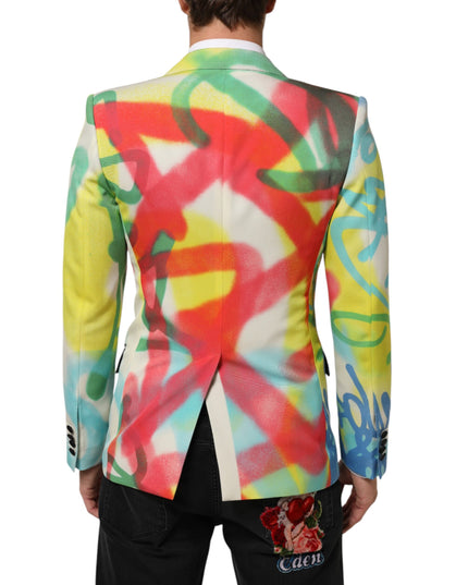 Dolce & Gabbana Multicolor Graffiti SICILIA 1 Button Men Suit Blazer